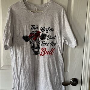Bella Canvas Gray Tee with Red and Black Cow Design